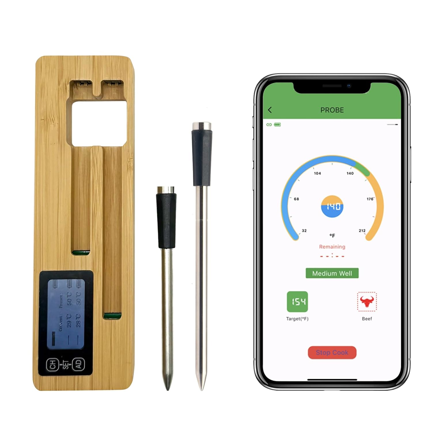 Smart Wireless Meat Thermometer with Bluetooth 656FT Range Digital Food Thermometer Meat Probe for Grilling and Smoking for BBQ, Oven, Grill, Kitchen, Smoker, Rotisserie (2 Probe)