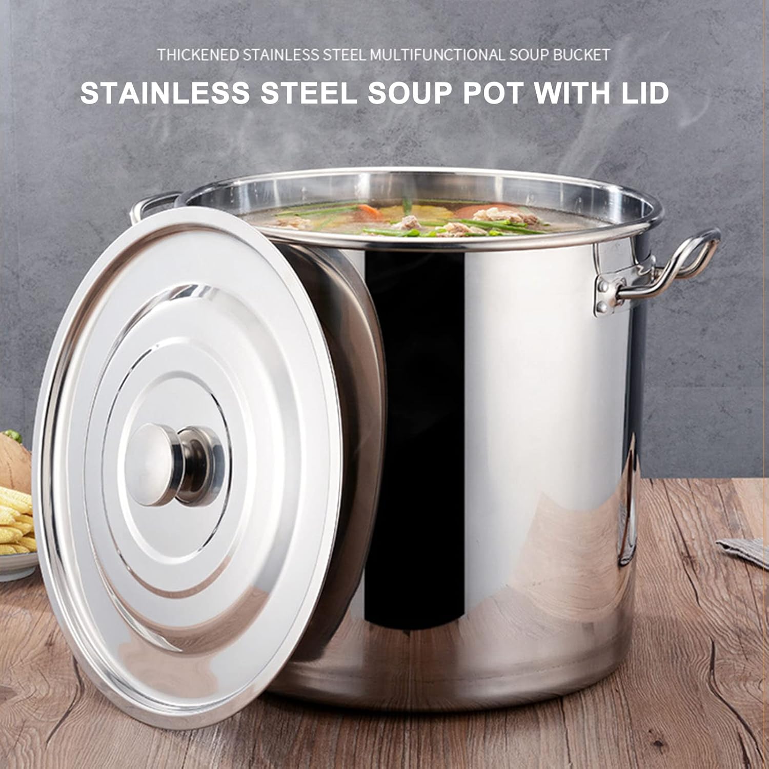 Stainless Steel Stock Kitchen with Lid, Large Capacity 3 Layer Composite Bottom Deep Soup Boiling Pan, Induction Cooker Kitchen Set,50x28cm (55x30cm