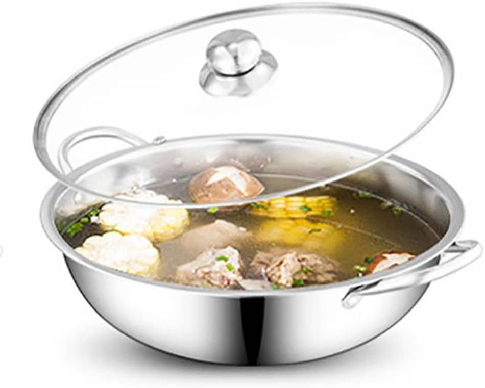 Chinese Hot Pot with Lid Thicken Stainless Steel 2 In 1 Hotpot Cooking Pan with Cover Gas Stove Cooker