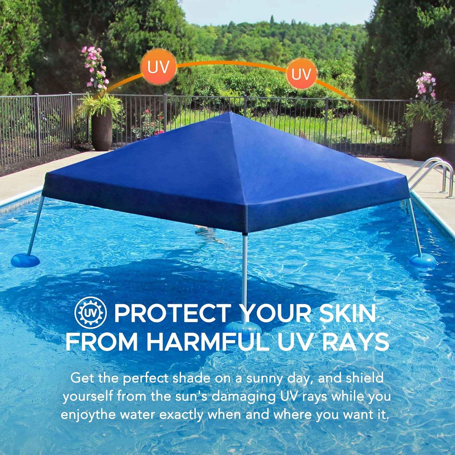 Sunjoy Floating Pool Canopy with Add-on 24x24 in. Wicker Floating Tray, Grey