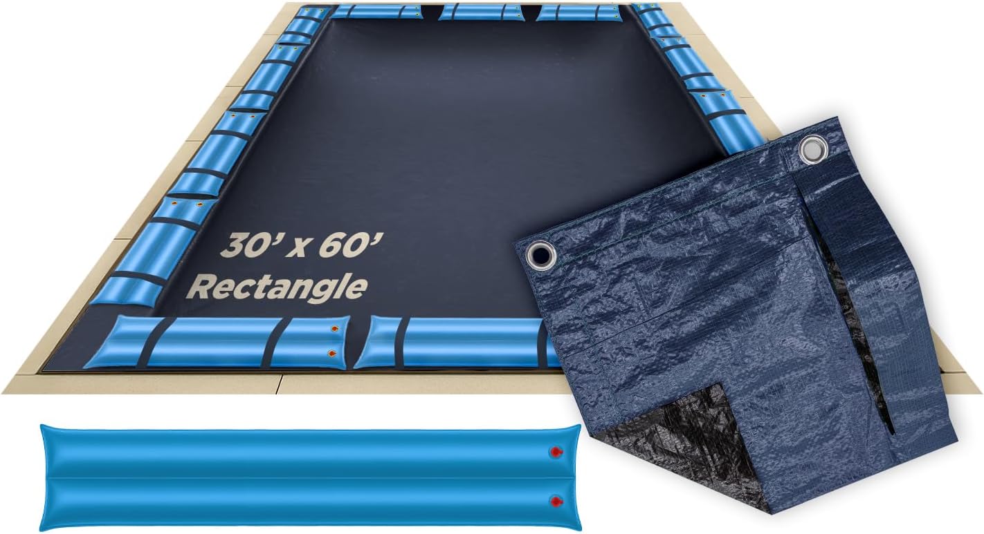 Buffalo Blizzard Deluxe Winter Cover with Water Bags Kit for 30 ft x 60 ft Rectangle In-Ground Swimming Pools | Blue/Black | All Covers Include 5 ft of Overlap to Measure 35 ft x 65 ft