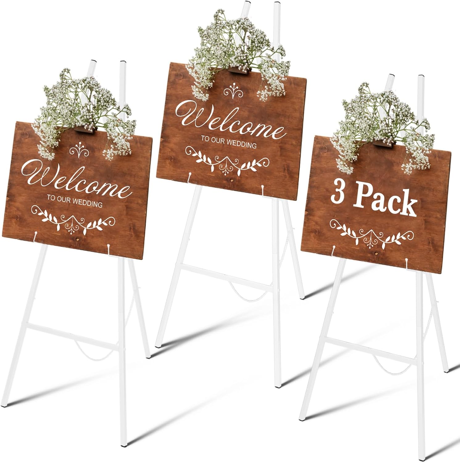 3 Pieces White Metal Easel Stand for Sign, 50 Inch Display Stand Adjustable 3 Tier Easel for Wedding Sign, Posters, Paintings, Exhibition