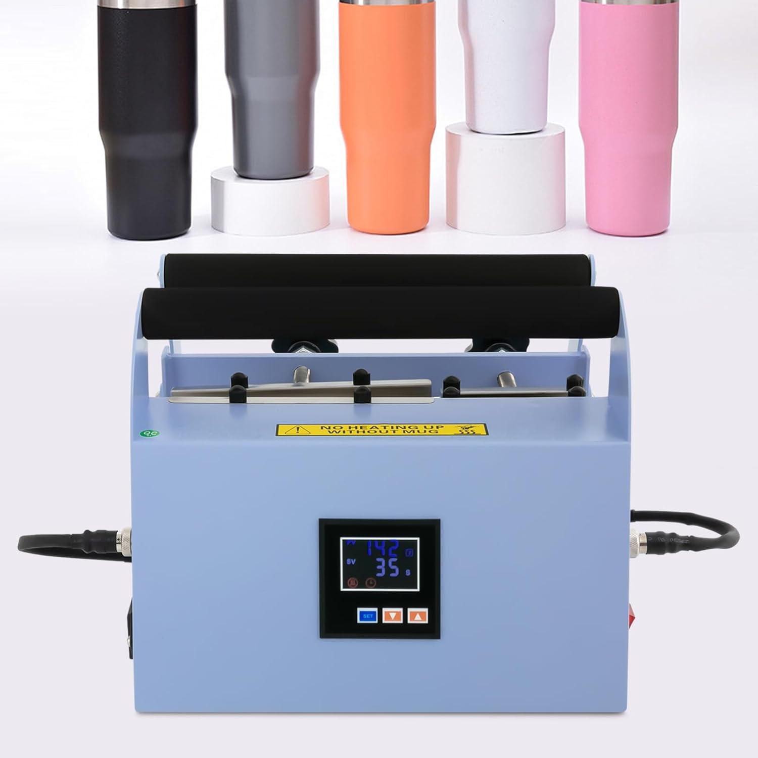 Cup Press Machine, 40 OZ Tumbler Heat Press Machine Adjustable Temperatures & Time, 500W Car Cup Mug Press Heat Machine w/Double Cup Mats for Auto Mugs, Car Cups DIY Heat Transfer (Light Green)