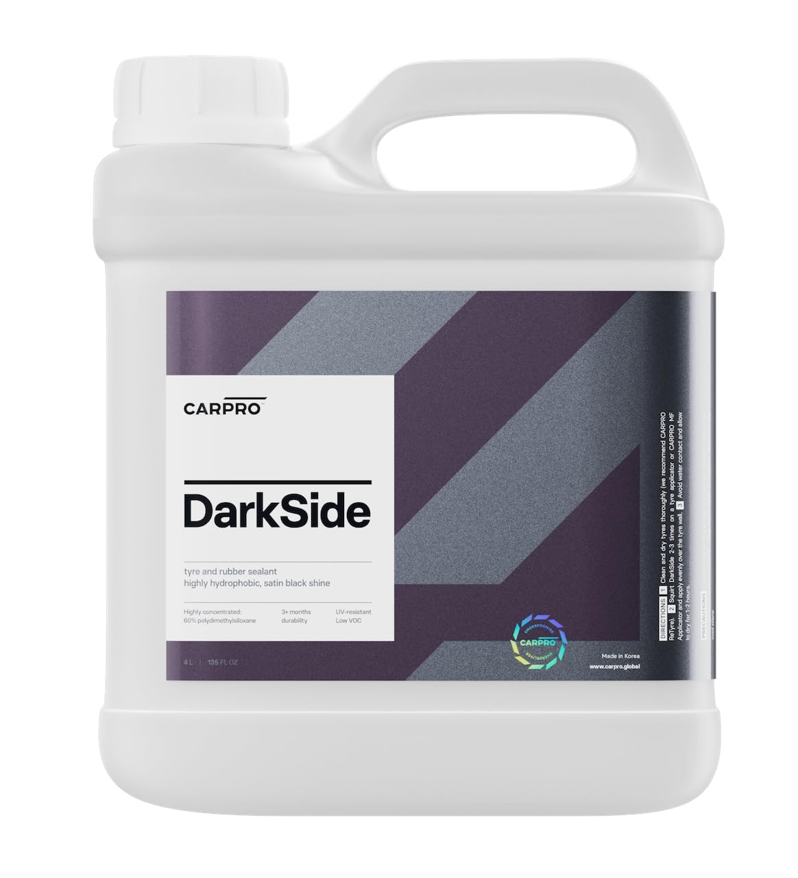 CARPRO DarkSide - Tire & Rubber Sealant, Hydrophobic & Self-Cleaning, Satin Black Shine, UV Protection, Revives Dull Faded Rubber, Ready to Use - 4 Liter (135oz)