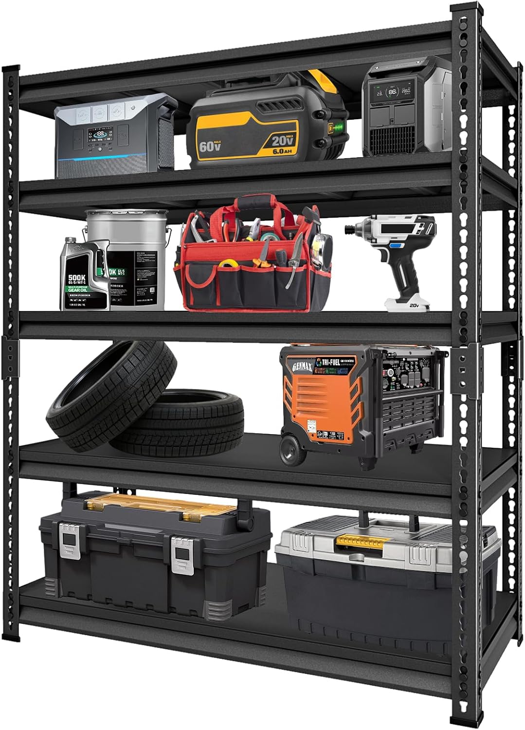 Adjustable Shelving Units and Storage, 48”W Garage Shelving Heavy Duty,2000LBS Loads 4-Tier Garage Storage Shelves, Metal Shelves for Living Room,Pantry,48”W×16”D×72”W,Black