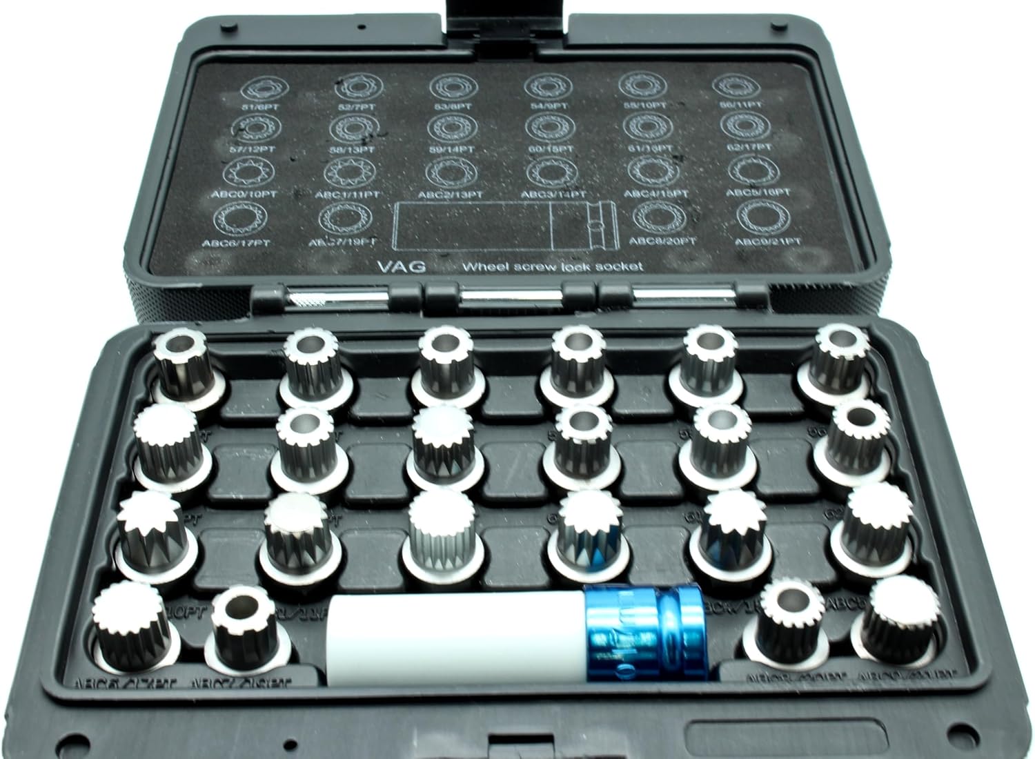 TEMO 23 pc Wheel Lock Lugnut Anti-Theft Lug Nut Screw Removal Key Socket Set for Vw Audi with 1/2 Inch Socket Adapter