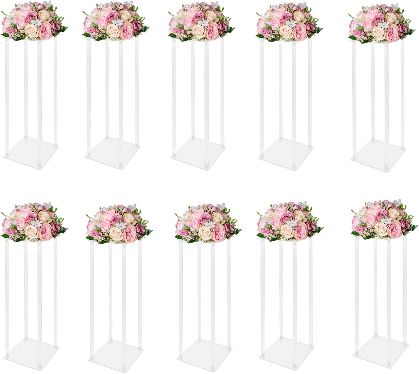 10 PCS Acrylic Wedding Flower Stand, 23.6in Tall Clear Geometric Vase Column, Floral Display Holder Rack for Wedding Centerpieces, Birthday Party, Table Decor, Floral Display Holder