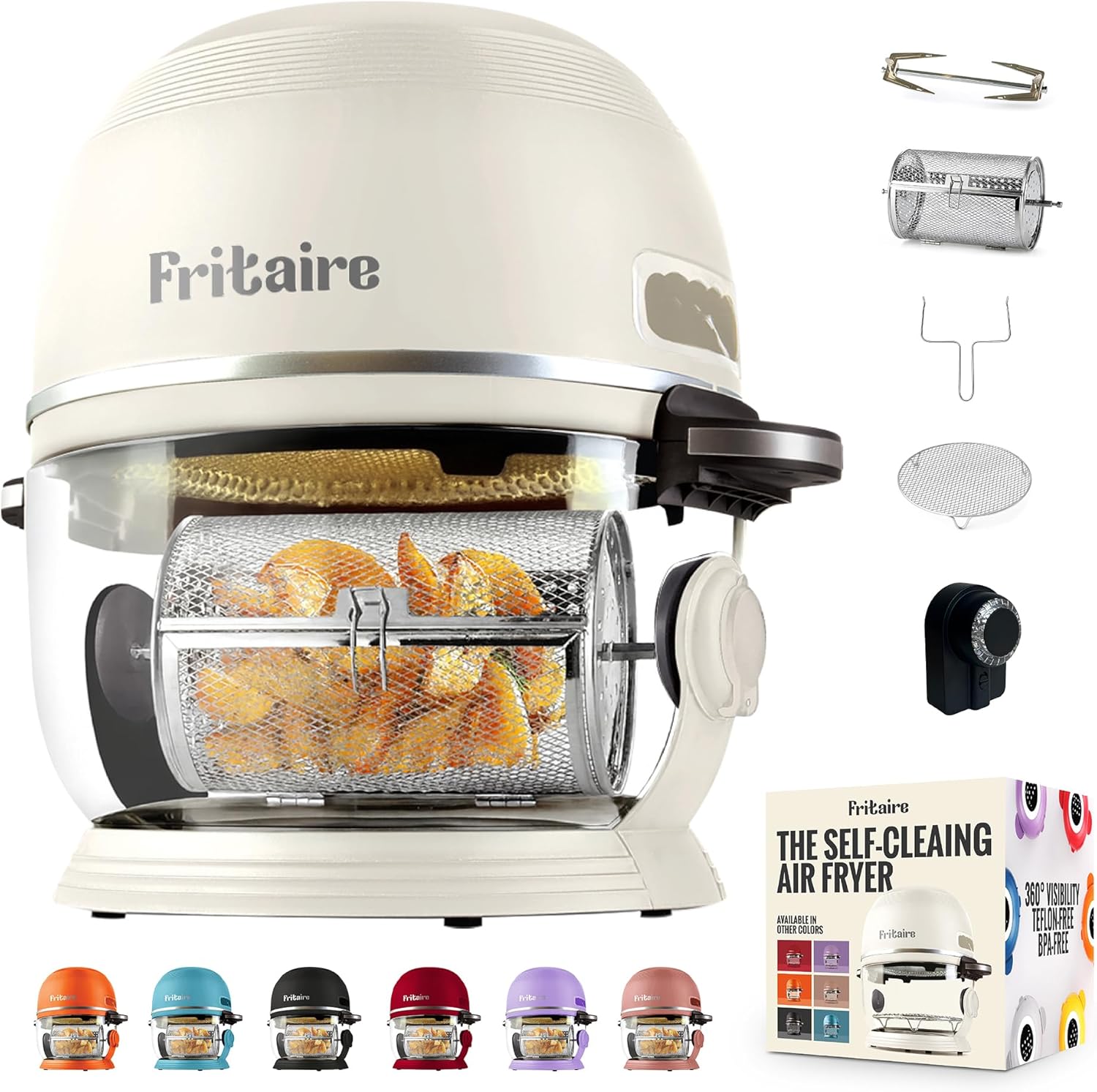 Non Toxic Air Fryer™ - Glass AirFryer 5 Quart w/ 360 Visibility, Self-Cleaning, 400F Vortex Air Fryer for Even Cooking, BPA-Free Teflon Free, 9-in-1 Functions, Rotisserie, Roast, Bake, White