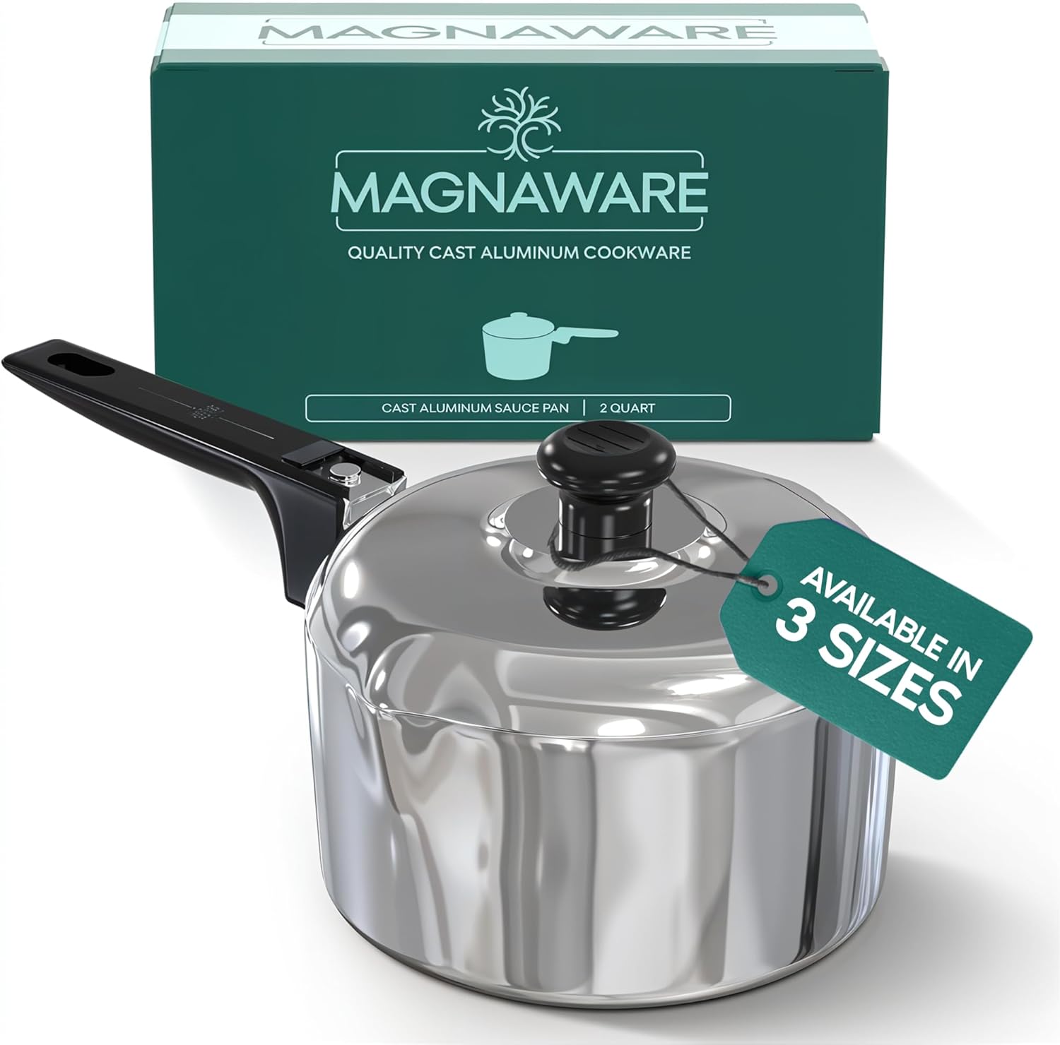 Cast Aluminum Sauce Pan with Lid 2 Quart - Multipurpose Lightweight Saucepan with 2 Side Pour Spouts & Stay-Cool Handle - Small Cooking Pot for Sauces, Pasta, Soup - Oven Safe