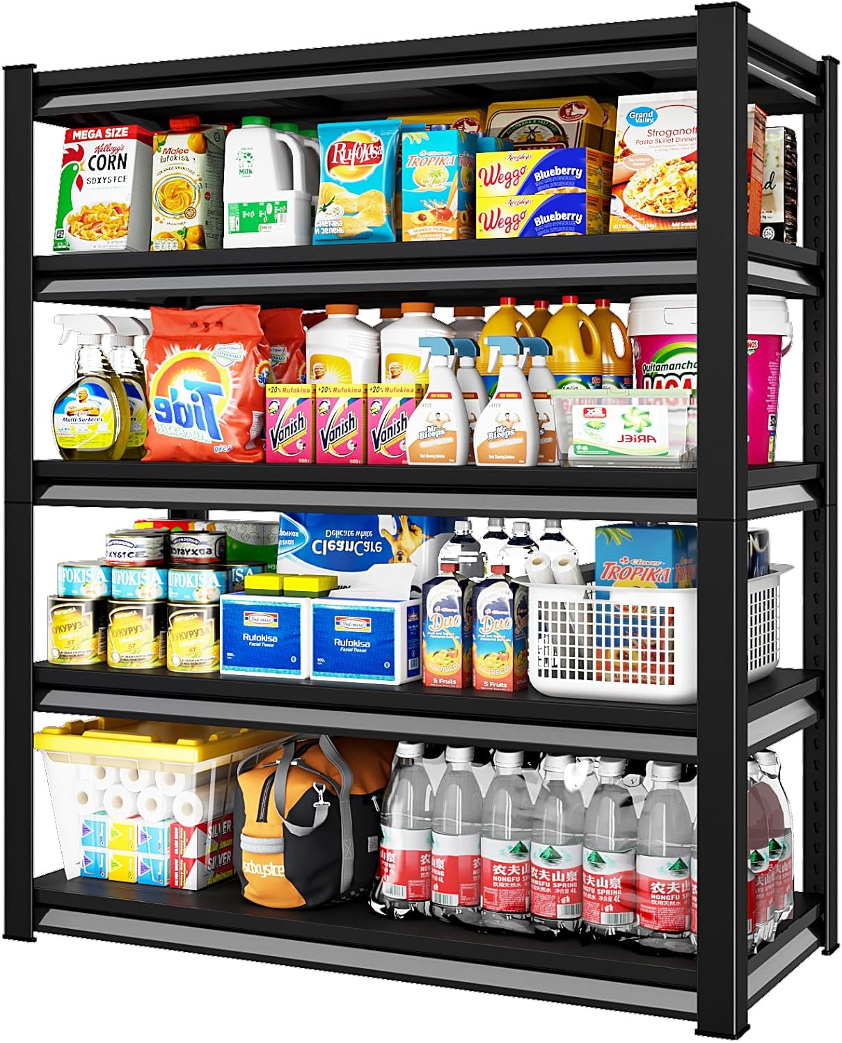 40in Wide Garage Shelving Heavy Duty，2500lbs Large Loads Adjustable Garage Storage Shelves,All Metal Storage Racks and Utility Rack Shelves, 40”W x 18”D x 72”H (Black)