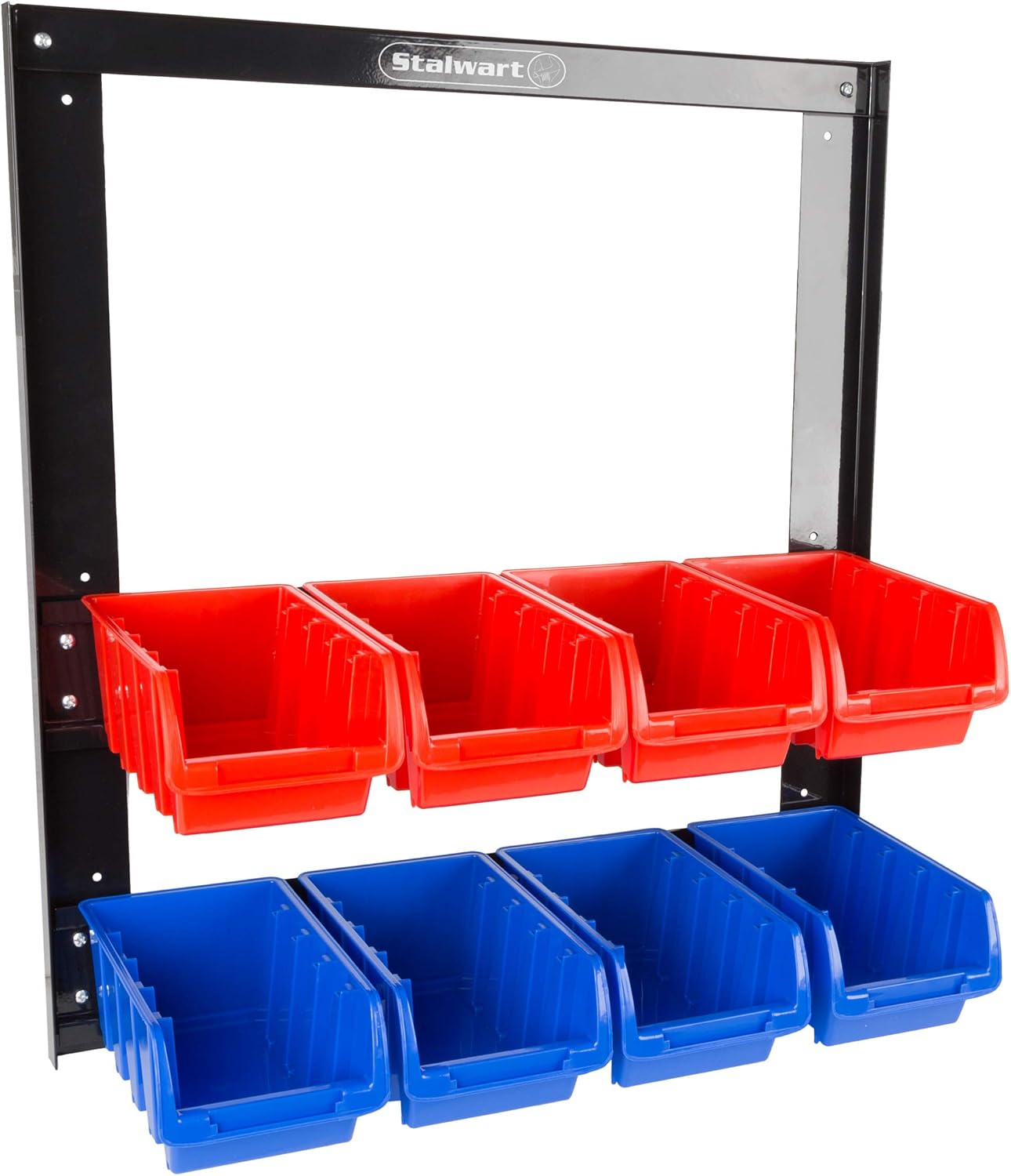 Stalwart 47-Bin Garage Organization Rack (15 Large, 32 Small) - Tabletop or Wall Mount Steel Rack with Removable Stackable Garage Storage Bins, Small Parts Organizer for Hardware or Office Supplies