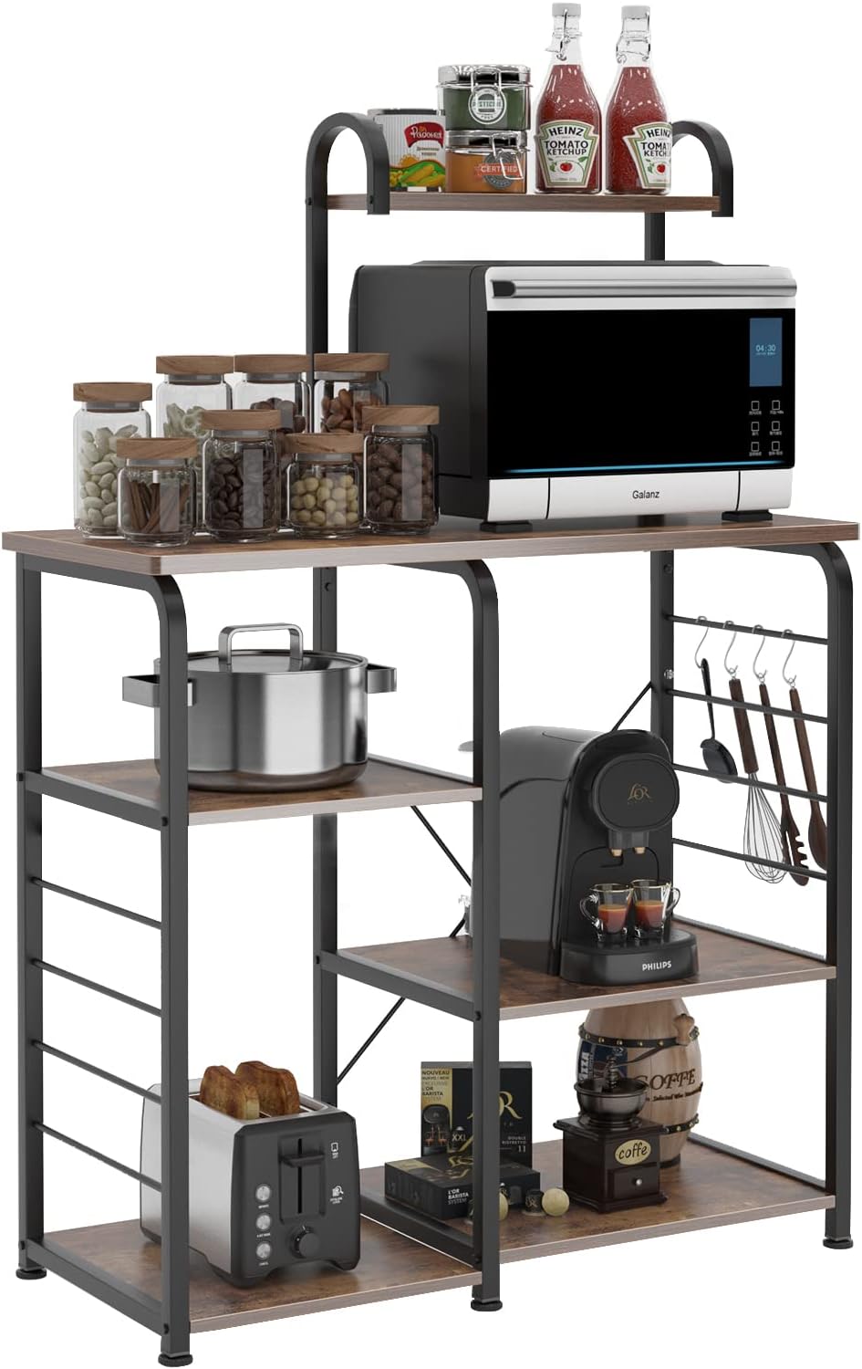 SogesHome 4-Tier Kitchen Baker's Rack Utility Microwave Oven Stand Storage Cart Workstation Shelf, Vintage Brown