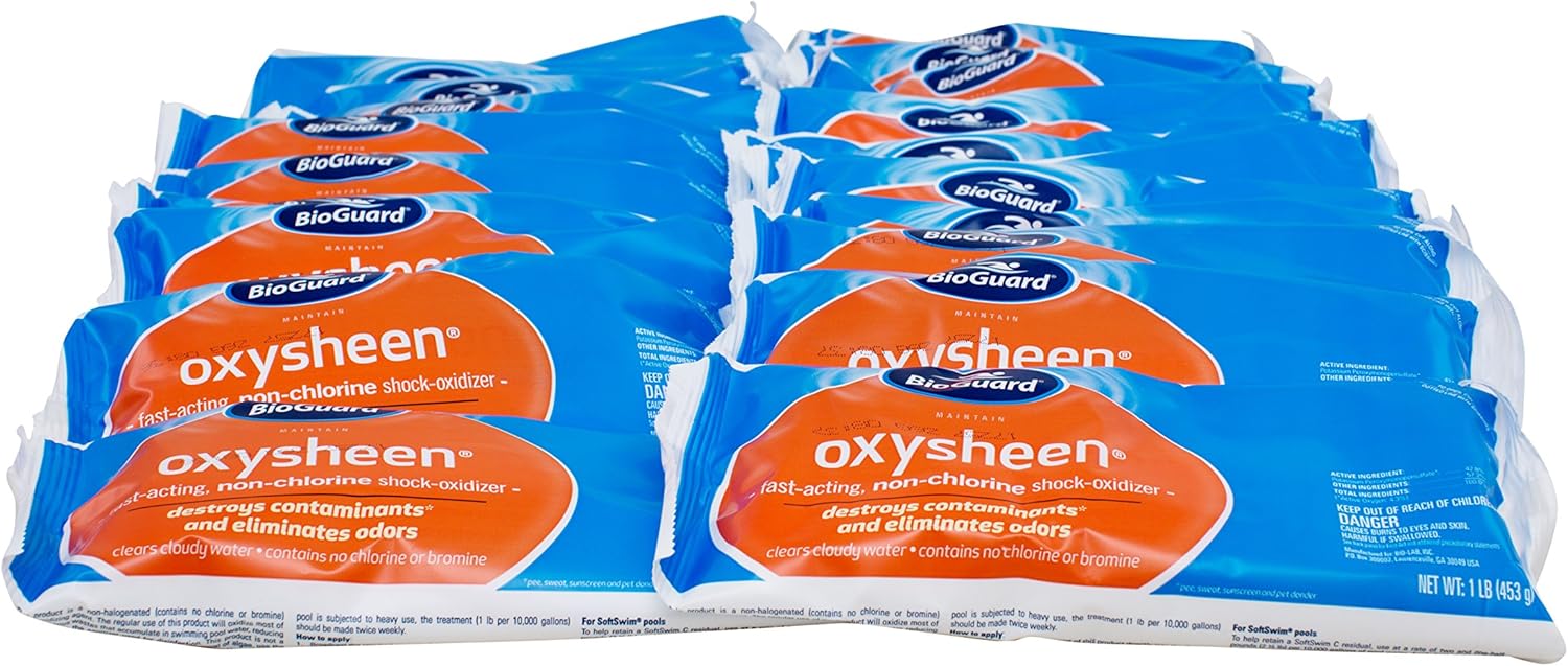 BioGuard Oxysheen, 1 lb, Pack of 24, Non-Chlorine Shock Oxidizer, Fast-Acting, Eliminates Odor & Clears Cloudy Water, Pool Water Clarifier
