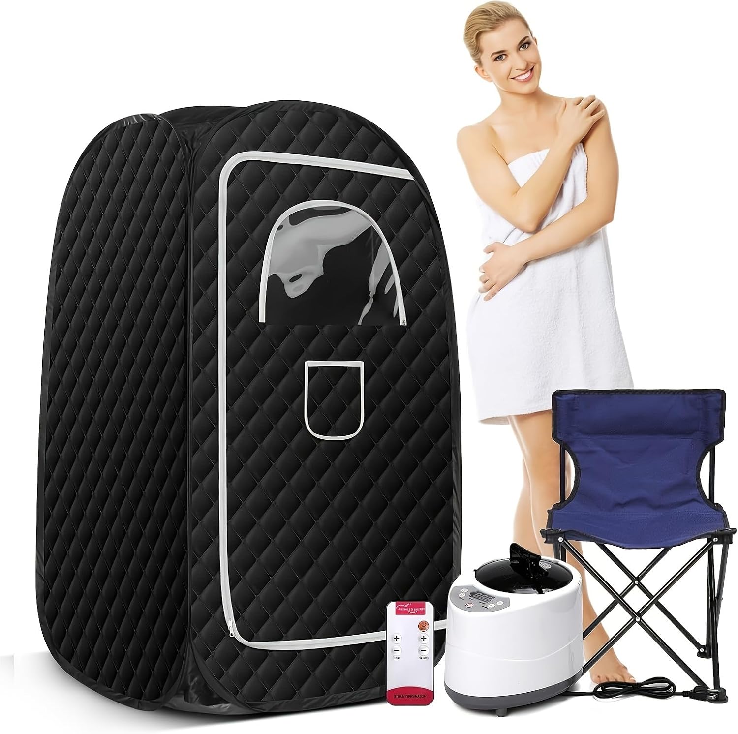 Portable Sauna for Home, at Home Sauna Full Body, Portable Steam Saunas Box Fold-able with 2.6L 1000 Watt Steamer, Folding Chair, Remote Control