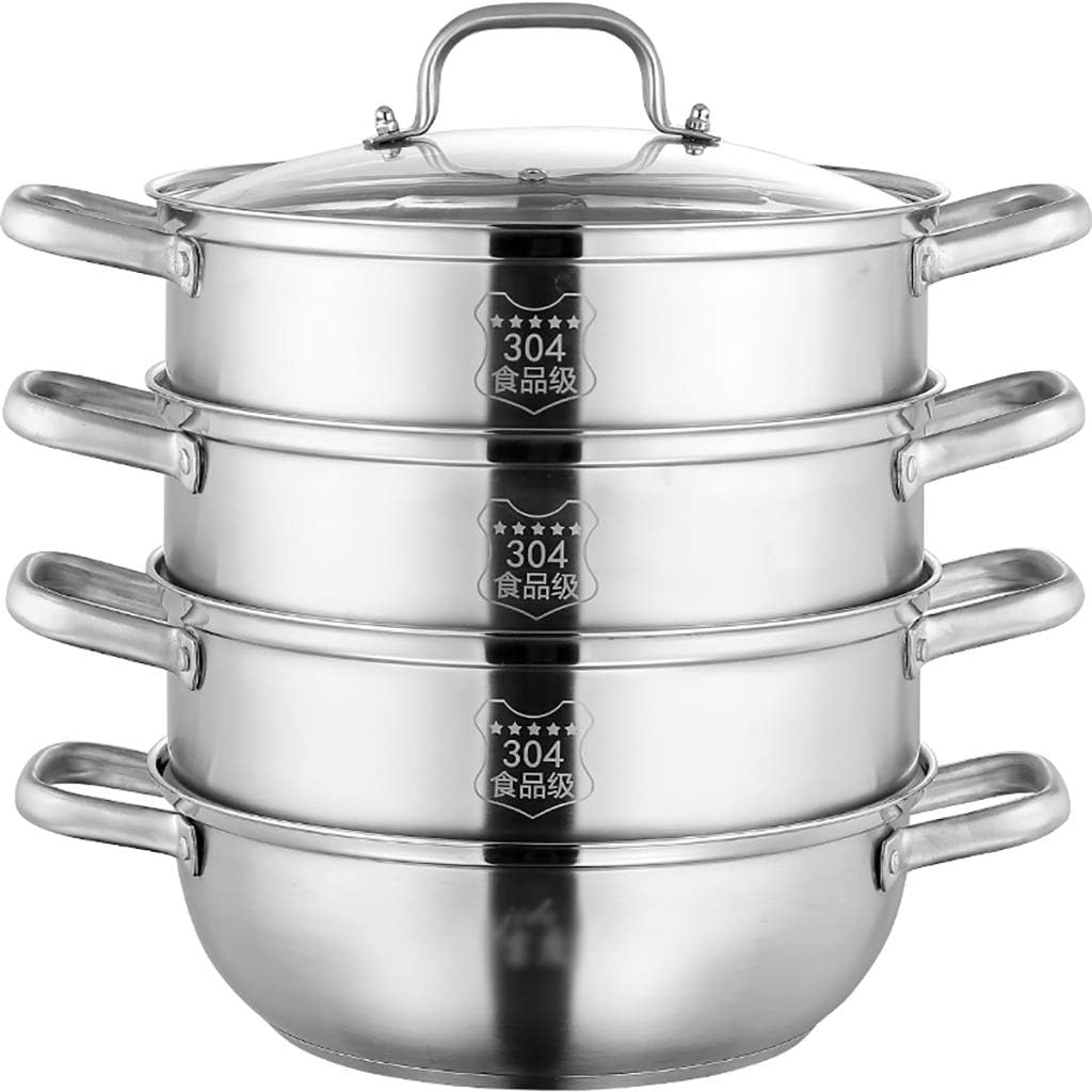 Steamer Soup Pot 4-Layer Household with Steamer 32Cm Thickened Suitable for Stove Induction Cooker Suitable for 8-10 People(
