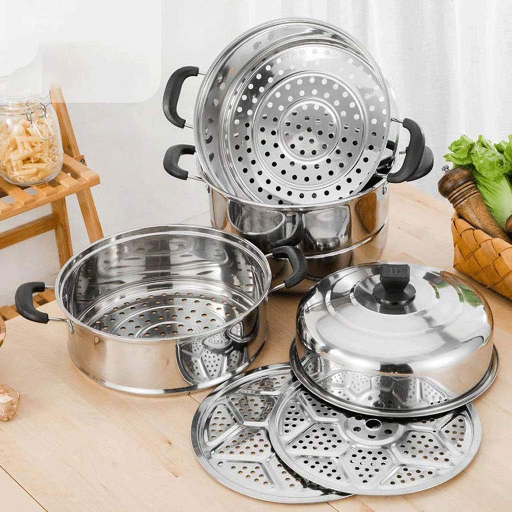 Large Steamer Commercial Thick Stainless Steel Steamer Double Layer 4 Layer Electromagnetic Stove Cooker Electromagnetic Stove Universal Cooker (40CM