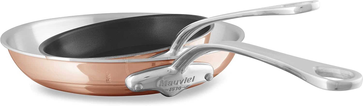 Mauviel M’6S 6-Ply Polished Copper & Stainless Steel 2-Piece Frying Pan Set With Cast Stainless Steel Handles, Made In France