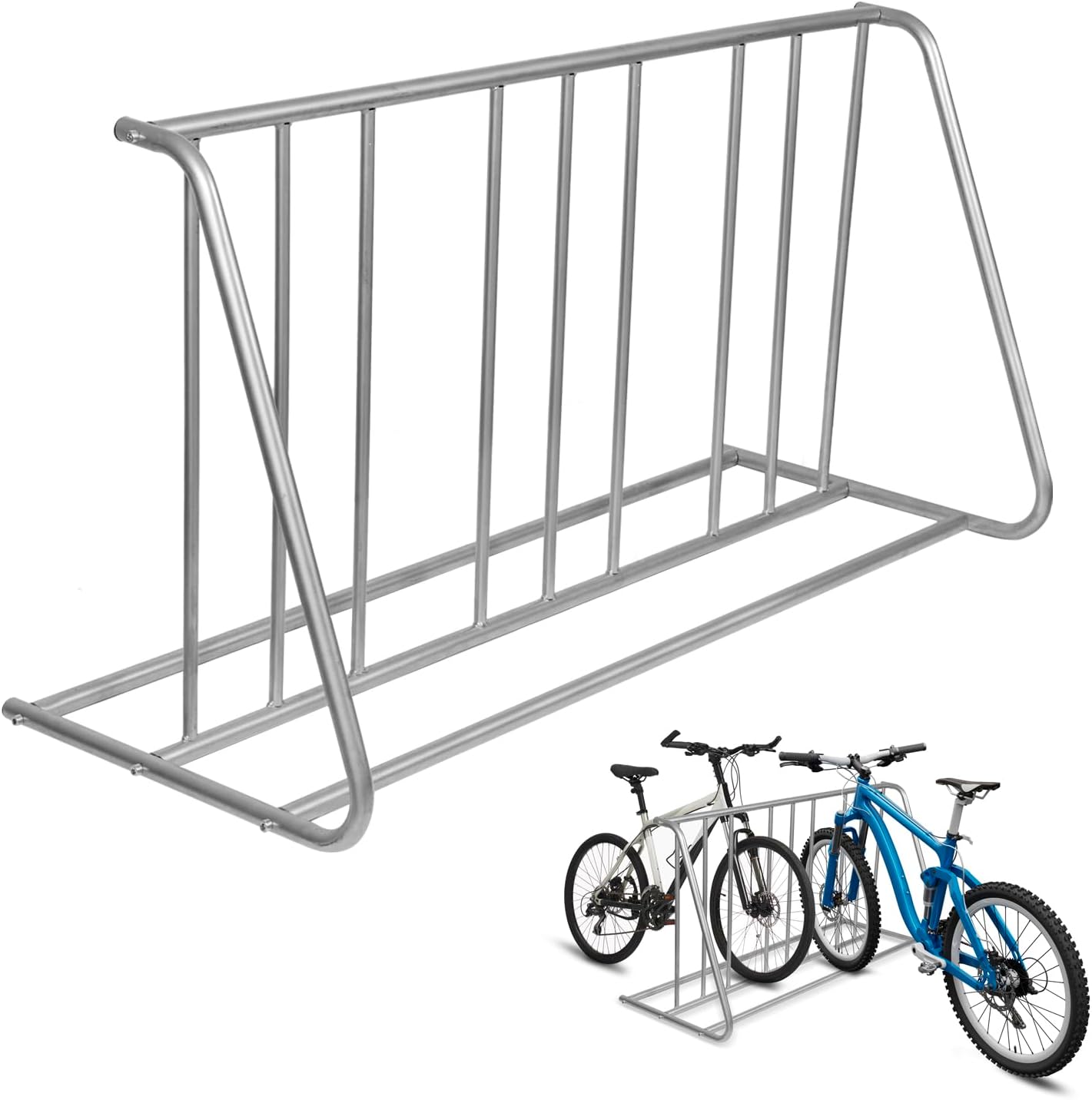 MyGift Large Silver Metal Double Sided Vertical Grid Bicycle Park Rack Stand, Floor Standing Bike Storage Holder for Indoor Garage or Outdoor Parking, 6-Bicycle Capacity
