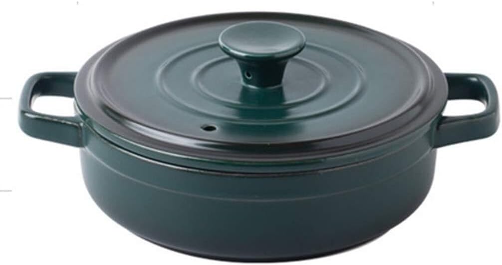 Green Ceramic Casserole Pot with Lid, Heat-Resistant Clay Dutch Oven for Stews, Soups Slow Cooking, Oven Microwave Safe(0.87L)
