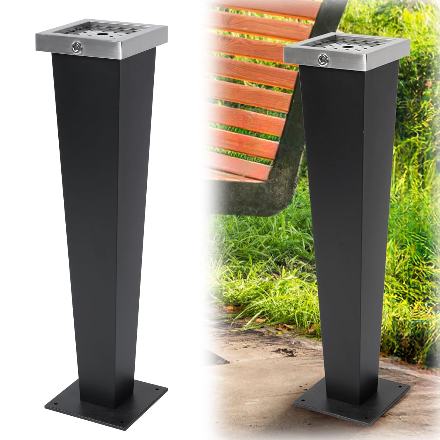 Commercial Trash Receptacle Outdoor, Standing Trash Can with Lock Design, Large Capacity Inner Bucket, Metal Trash Bin for Porch Patio Yard Driveway Backyard Office