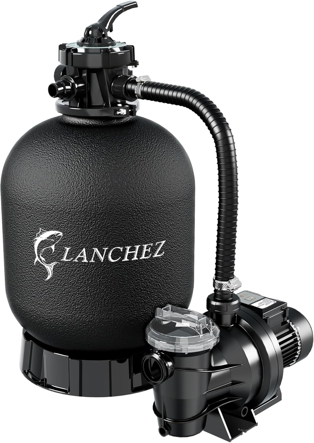 LANCHEZ 18in Sand Filter Pump for Above Ground Pool with Timer, 1.5HP, Max 4900GPH for Pools Up to 20000GAL, 6-Way Valve Pool Sand Filter System, Enhanced Circulation for Crystal-Clear Pool