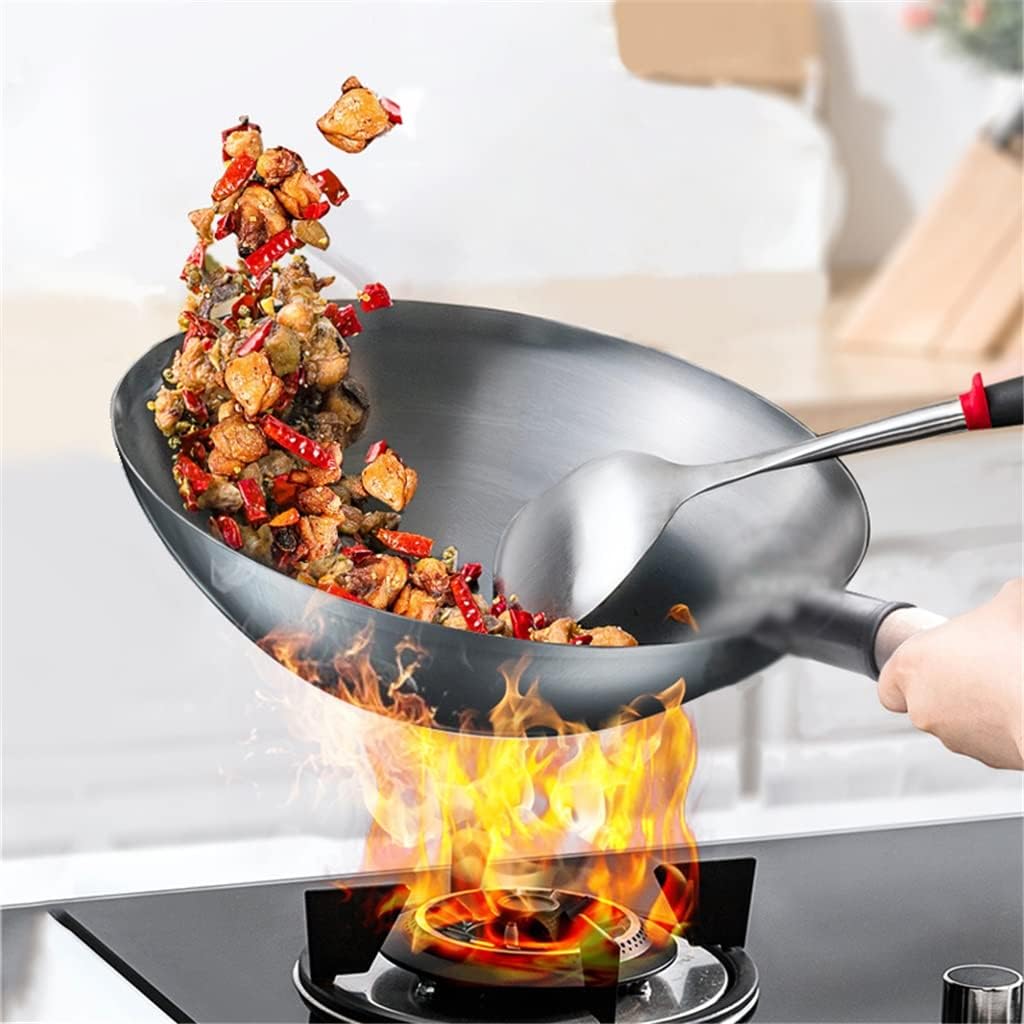 Wok Chinese Wood Handle Iron Cooking Pot Non-coating Traditional For Gas Cooker