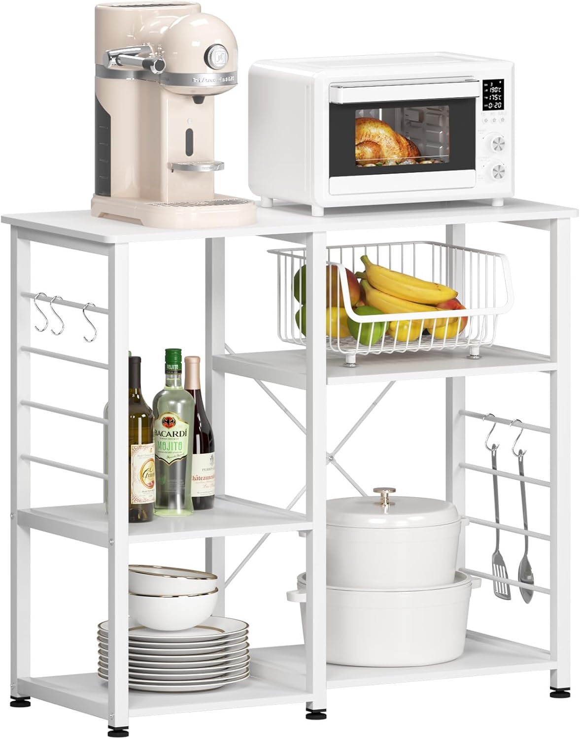 DlandHome Microwave Cart Stand 35.4 inches, Kitchen Baker's Rack Utility Storage Shelf Microwave Stand 3-Tier x 3-Tier for Spice Rack Organizer Workstation Shelf,171,White