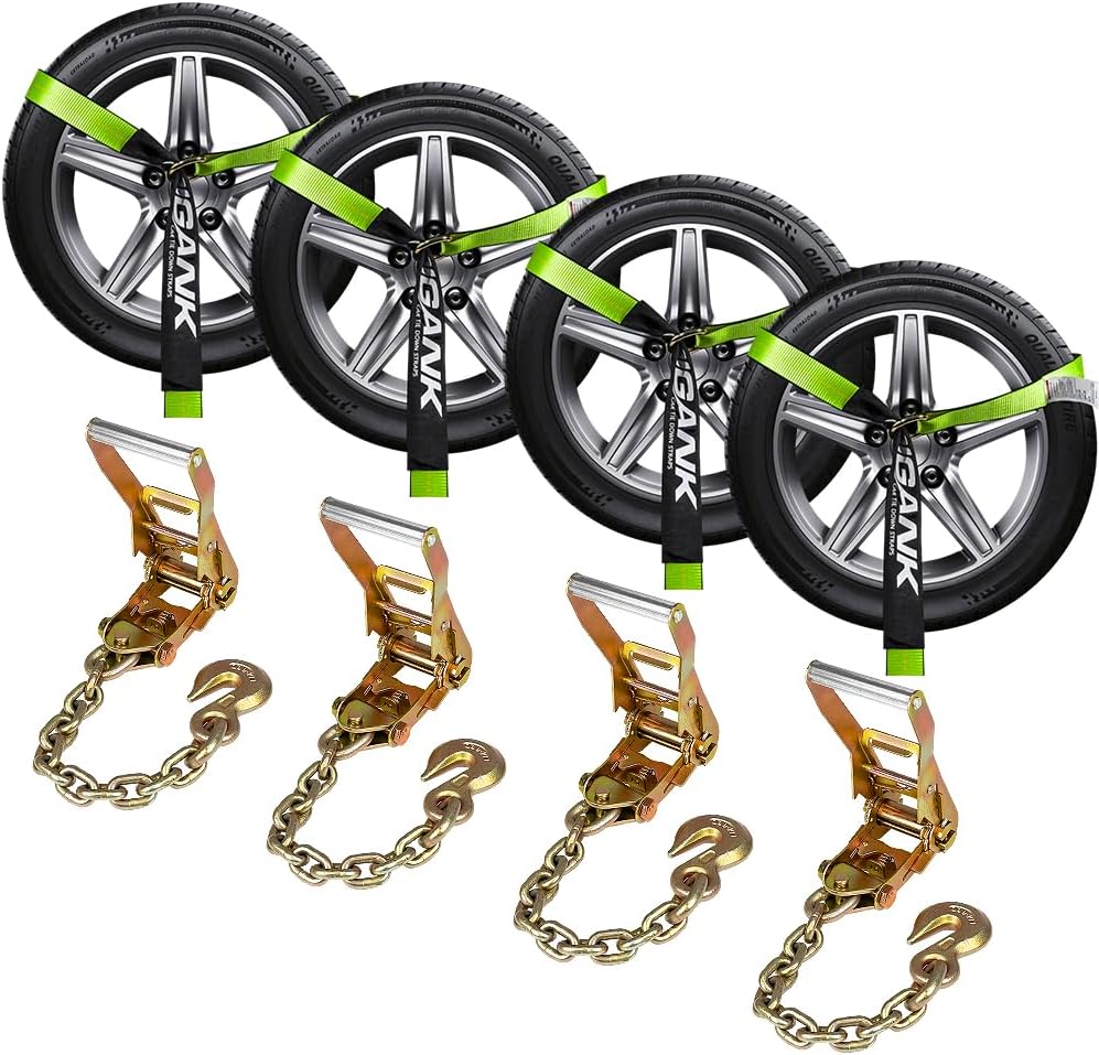 (4 Pack) Heavy Duty Tire Straps for Car Trailer - 2