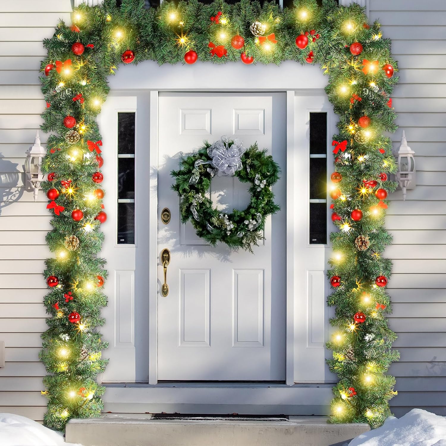 Ceenna Extra Long 15ft Christmas Garland with Light 100 LED Prelit Lights Artificial Pine Christmas Indoor Outdoor Decorations Xmas Holiday Front Door Fireplace Home Decor(Candy Canes Garland)