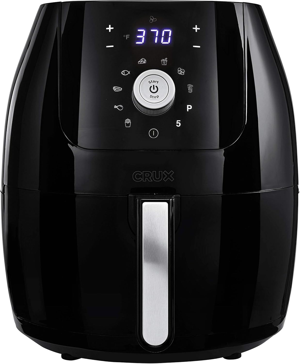CRUX 6 Qt Digital Air Fryer with Nonstick Removable Dishwasher Safe Pan and Crisping Tray, Auto Shutoff Timer and Audible Alarm, Adjustable Temperature Control, Black