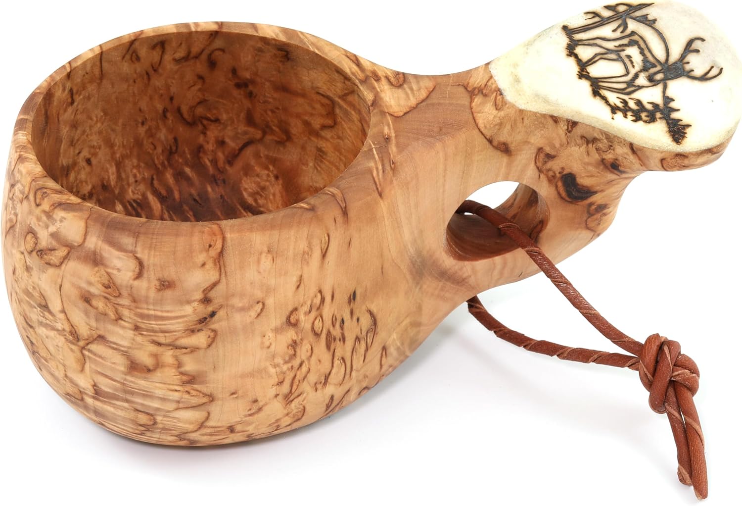 Kuksa wooden Nordic drinking cup Handmade in Finland from birch gnarl - with Reindeer logo