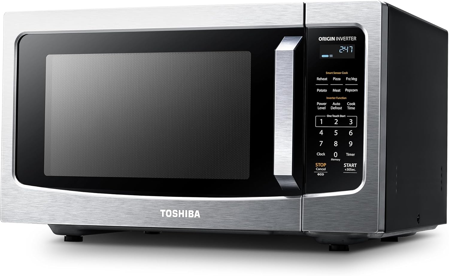TOSHIBA ML4-EM09PA(BS) Small Countertop Microwave Oven with 6 Auto Menus, Mute Function, Child Lock, Kitchen Essentials for Dorm, 0.9 Cu Ft, 10.6 Inch Removable Turntable, 900W, Black Stainless Steel