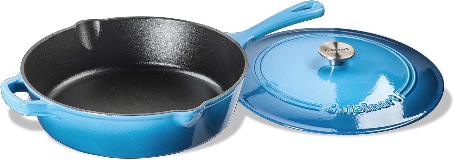 Cuisinart 12-Inch Cast Iron Chicken Fryer with Lid, 4.5 Quart Capacity, Porcelain Enameled Interior, Oven Safe, Induction Compatible, Blue Gradient