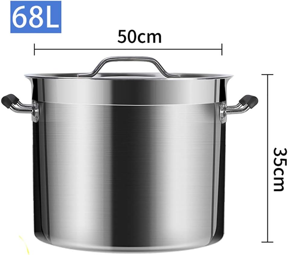 Stock Pot, Catering Commercial/Domestic Thickened 201 Stainless Steel Soup Pot with Lid for Gas Stove/Induction Cooker Stock Pot(68L)