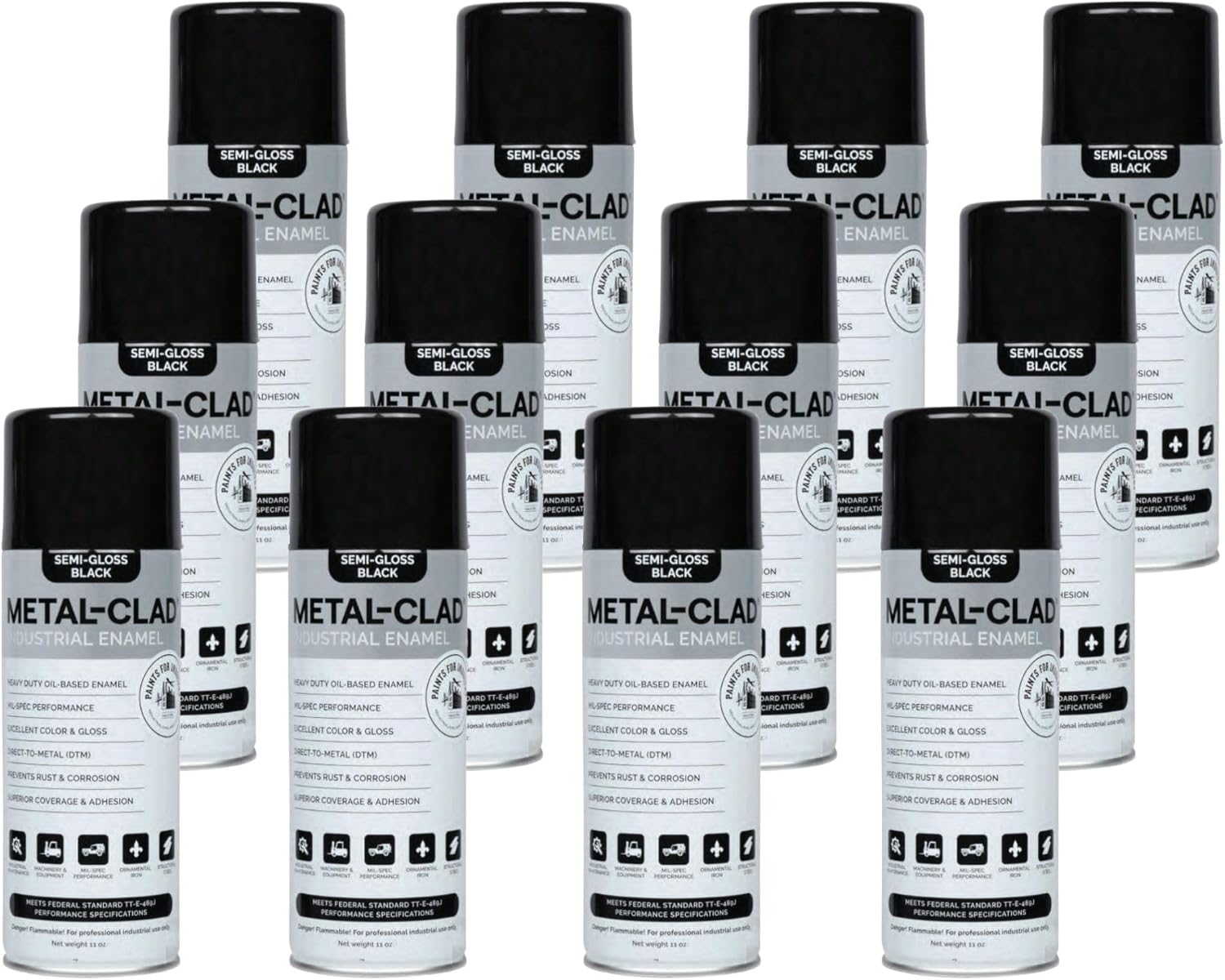 Paints For Industry Industrial Enamel, Aerosol Spray Paint - Steel Metal Iron Machinery - Case of 12 (Semi-Gloss Black) 8-S-1722CS