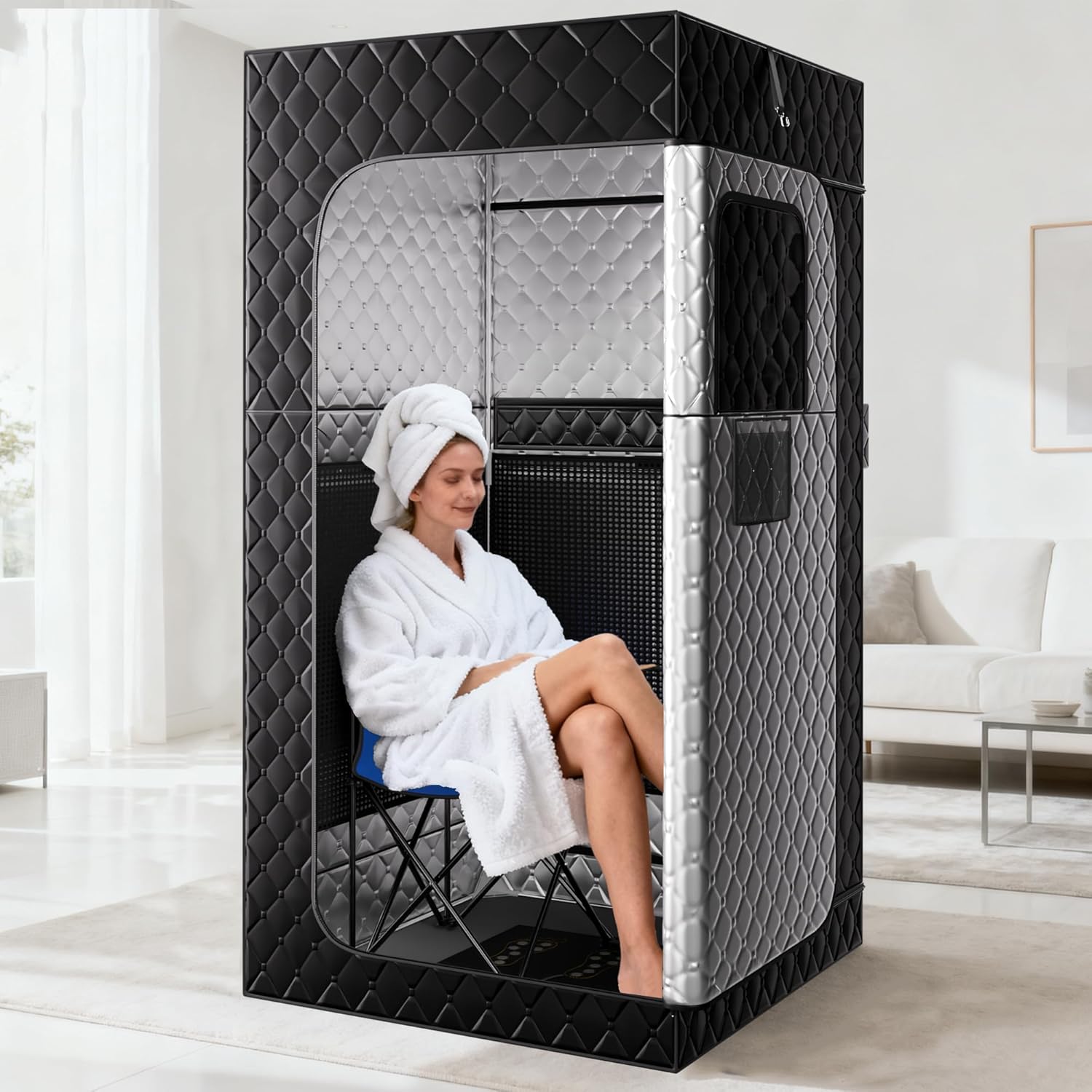 Single-Person Portable Infrared Sauna Tent, Easy to Assemble/Foldable Design, with Floor mat and Infrared Heating, Suitable for Home Gyms and spa Experiences, Perfect for Yoga and Pilates Workouts.