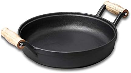 Cast Iron Skillet with Wooden Hle,Iron Round Frying,Non-Stick, Universal Cooke
