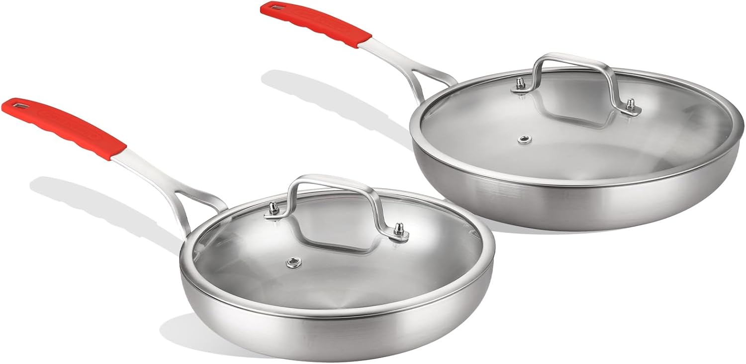DELARLO Tri-ply Stainless Steel Frying Pan Set with Lid 8