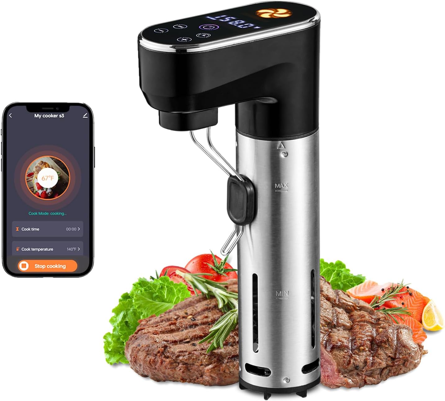 1300W Sous Vide Machines,WIFI Sous Vide Cooker,Immersion Circulator with Recipes,Precision Cooker,Accurate Temperature and Time Control,IPX7 Waterproof,Ultra Quiet,Fast Heating(1 Pack)