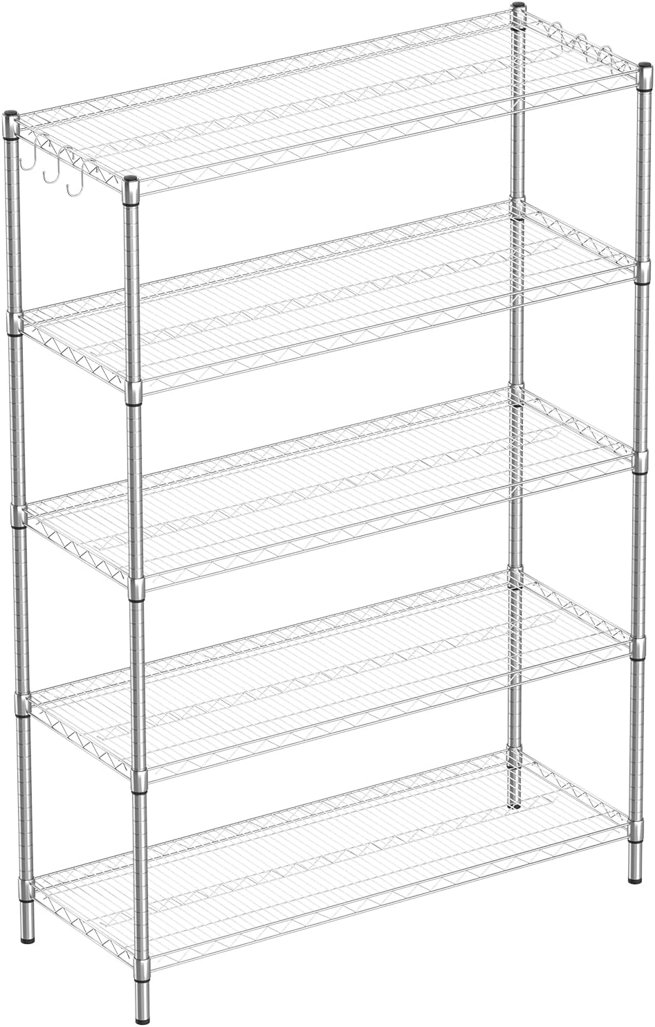 5-Shelf Adjustable Metal Shelf Wire Shelving Unit Heavy Duty Storage Rack Display Shelf for Office,Kitchen,Bedroom,Bathroom,Laundry,Pantry Basement,Garage(Chrome,48