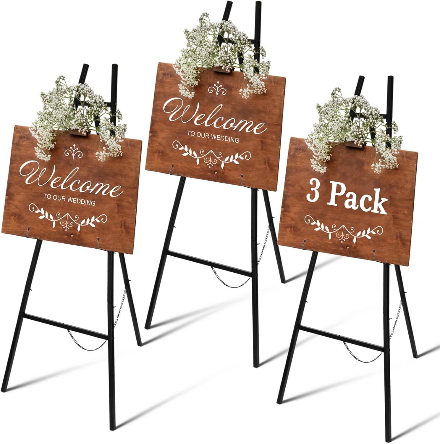 3 Pieces White Metal Easel Stand for Sign, 50 Inch Display Stand Adjustable 3 Tier Easel for Wedding Sign, Posters, Paintings, Exhibition
