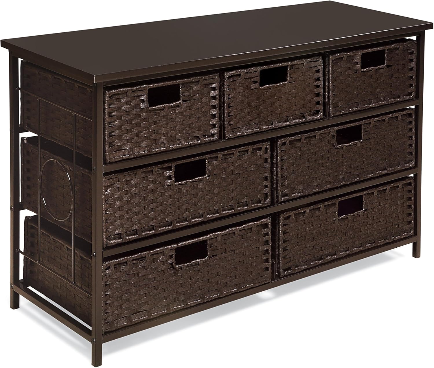 Badger Basket August Collection Woven Seven Drawer Wide Storage Unit for Toys, Clothes, and Nursery Organization – Durable Wood Frame with Removable Baskets – Espresso