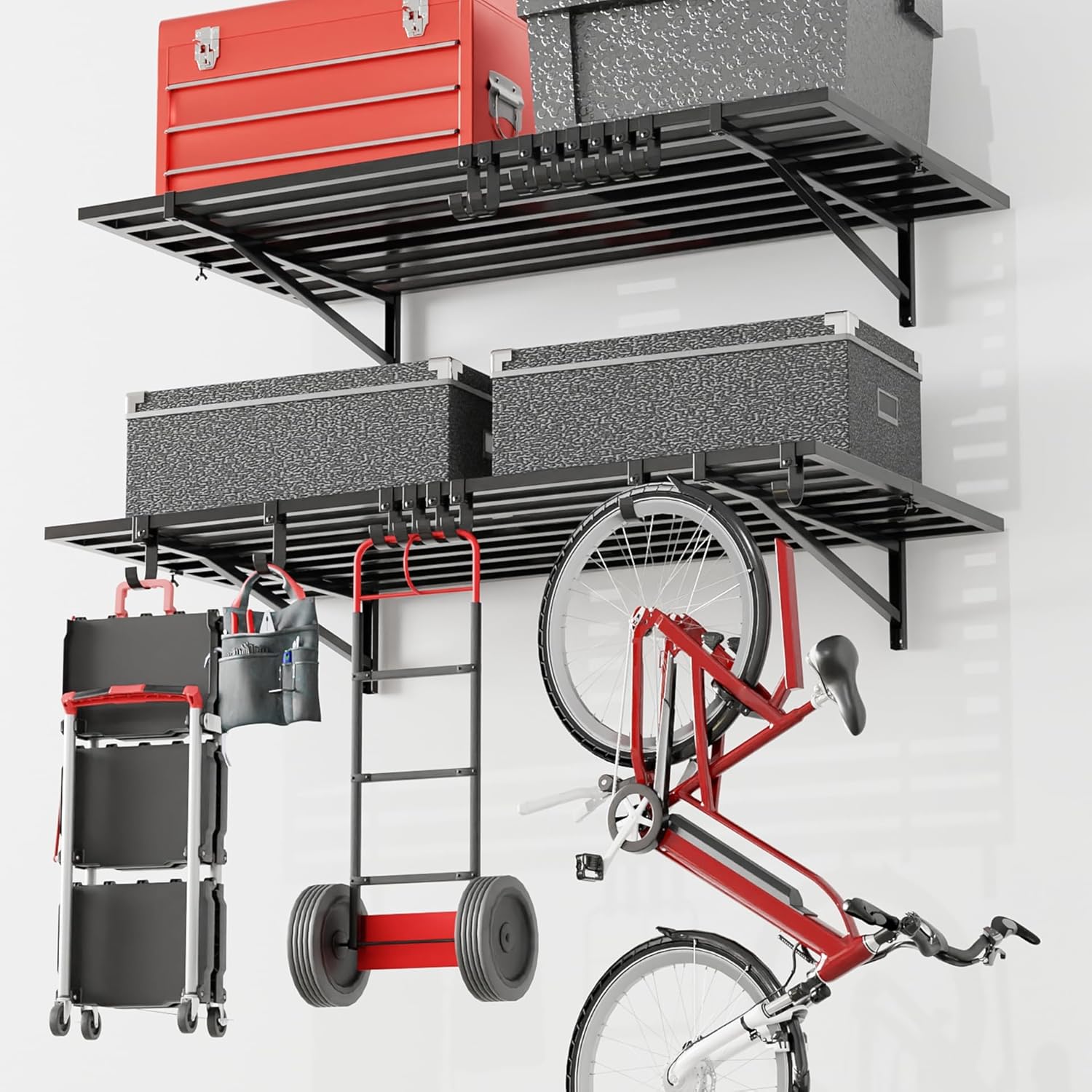 2-Pack Garage Wall Shelving with Hooks, Heavy Duty Wall Mount Storage Shelf 500 lbs Load Capacity Suitable for Garage Storage, Shed, Shop (2' x 4')