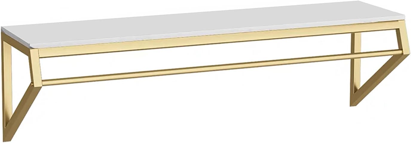 Modern Simple Men's and Women's Clothing Store Heavy Duty Metal Display Shelf,Wall-Mounted Garment Rack with Wood,Clothes Rail,Bathroom Hanging Towel Rack (Gold Square Tube, B-47.2