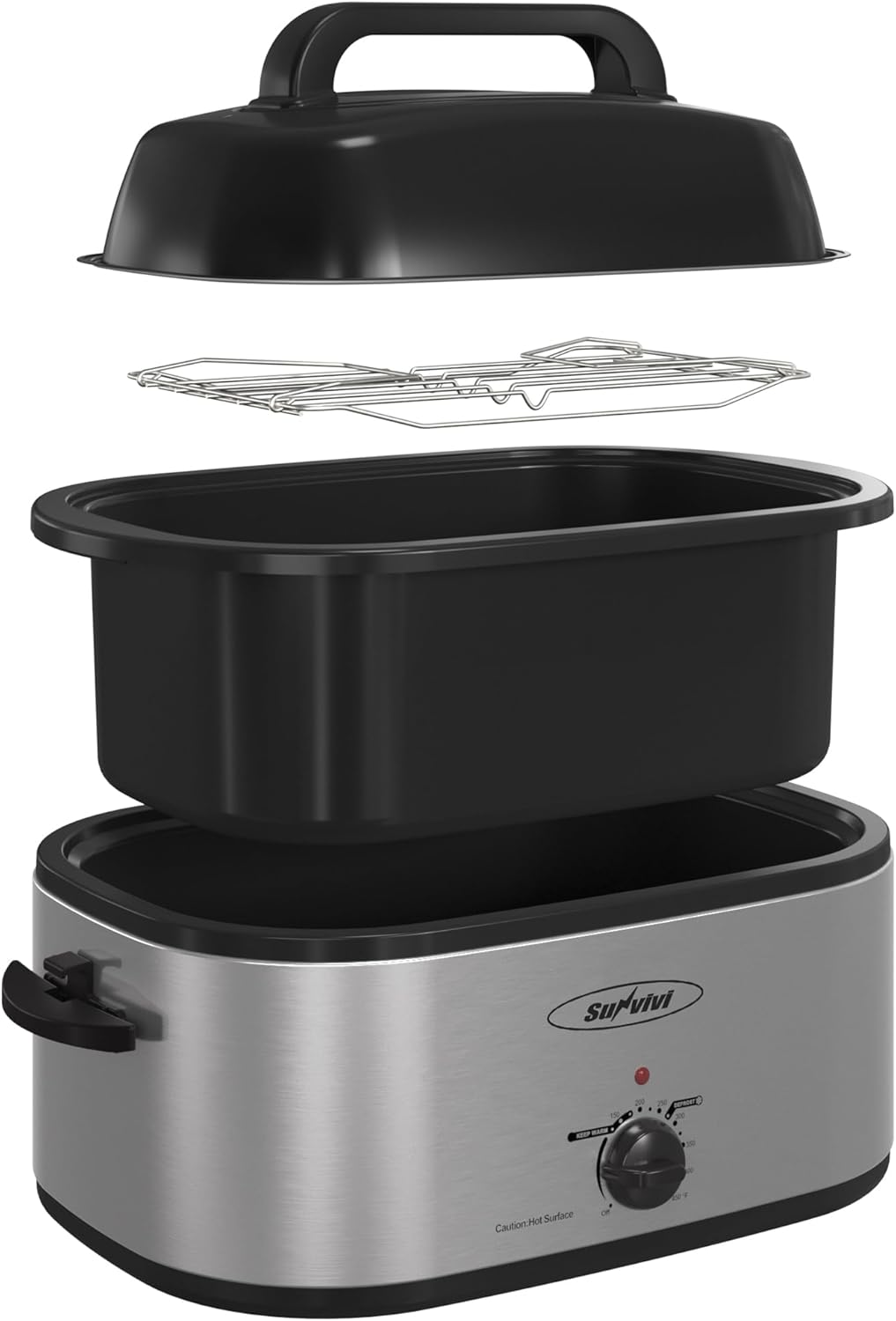 Sunvivi 28 Quart Electric Roaster Oven Turkey Roaster with Lid Electric Roasters with Removable Pan Large Roaster,Visible & Self-basting Lid, Fast Heating & Thaw/warming Setting,Silver