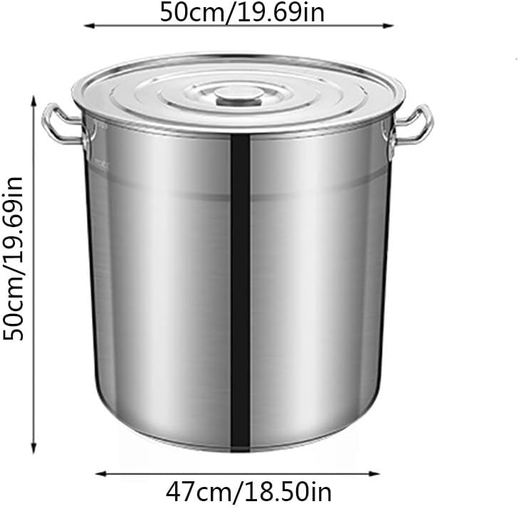 Stockpots 304 Food Grade Stainless Steel Soup Pot with Lid, Hangable Lid, Heat Evenly, Mirror Polished, Suitable for All Stoves, 6 Size(50cm*50cm(90L)