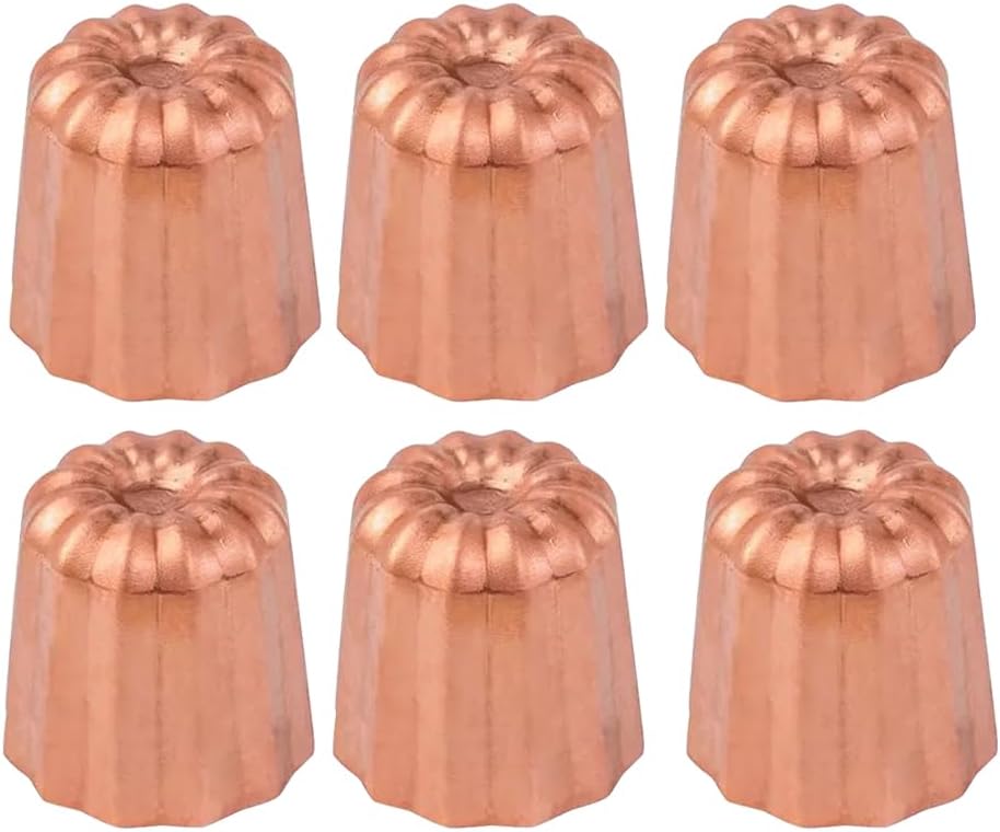 LoBake Different Fluted Round Flower shape Integrated Aluminium Copper Tin-plating Brass Canneles Mold Oven Bread Mould DIY Bakeware (6pcs Small (Full Copper))