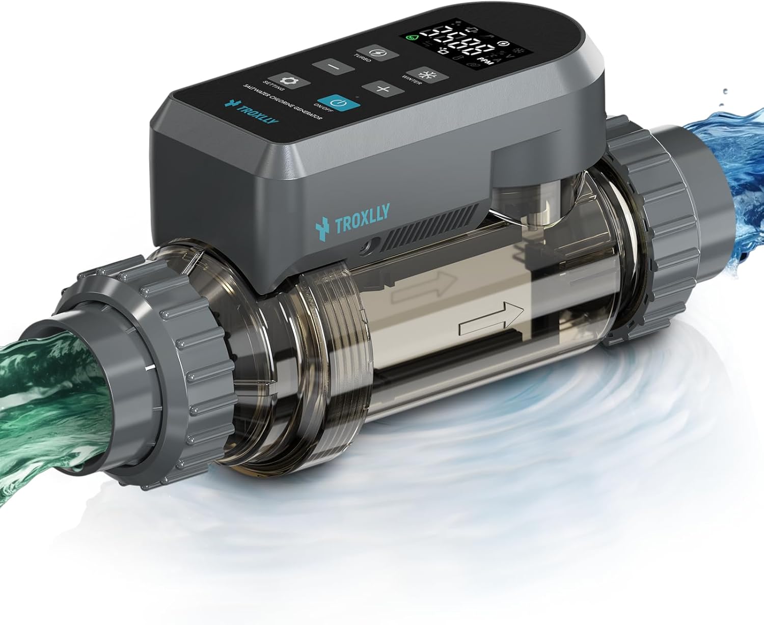 Salt Water Pool Chlorinator System - Saltwater Chlorine Generator with Smart App Control, USA Titanium Cell, Easy to Install, for Pools Up to 15,000 Gallons