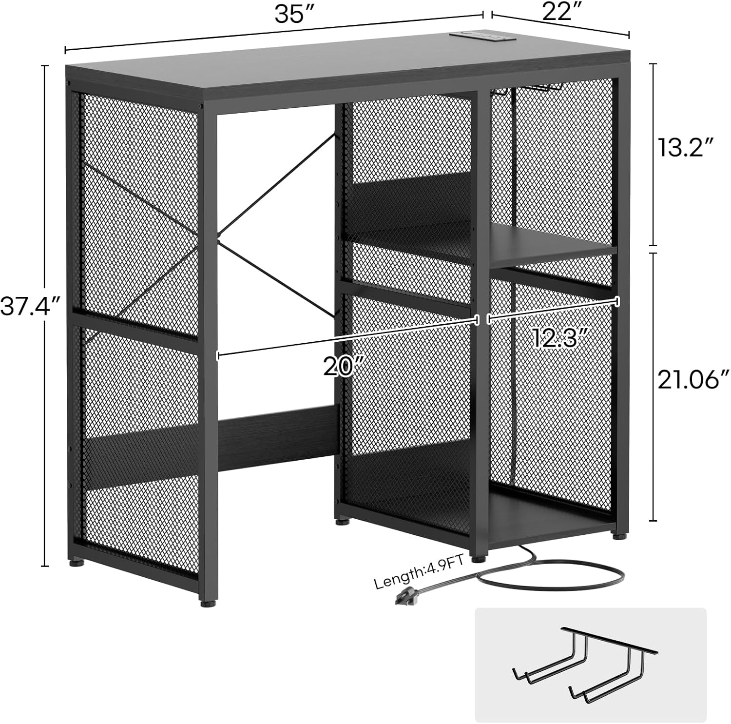Homieasy Mini Fridge Stand Organizer with Power Outlet, Industrial Microwave Stand with Storage Shelving Unit, Space Saving Over Fridge Storage Cabinet for Home Kitchen Dorm, Black