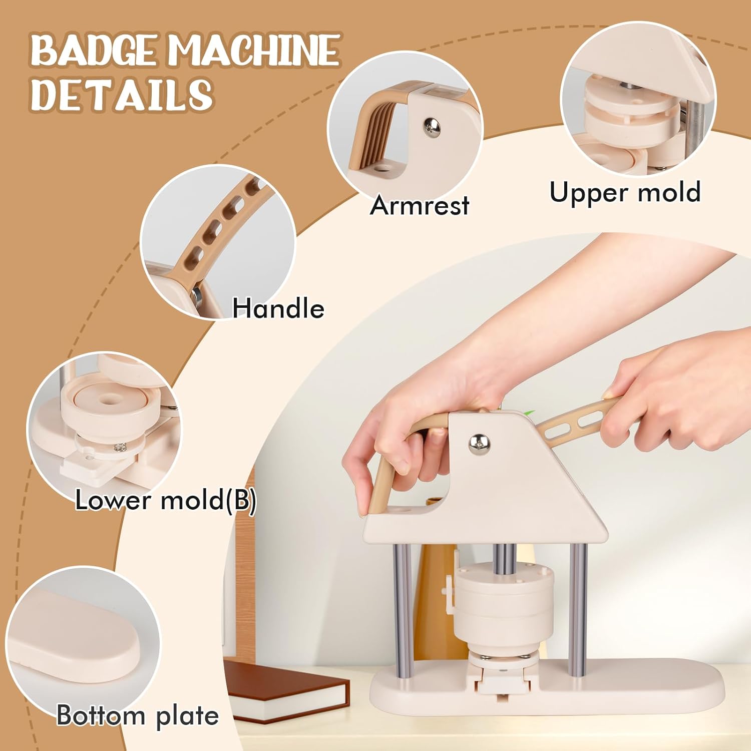 Button Maker Machine, 1''+1.25''+2.25'' (25/32/58mm) 3-in-1 Pin Maker Machine Kit, Installation-Free DIY Badge Machine with 300Pcs Button Maker Supplies & Patterns & Circle Cutters